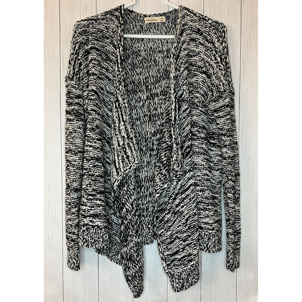 Abercrombie Womens XS/S Sweater Kids XL  Waterfall Cardigan Marled Black & White